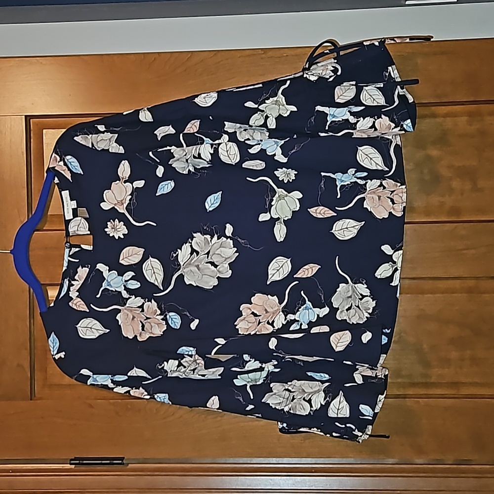 Anthropologie Skies are Blue Navy Floral Bell Sleeve Boho Top